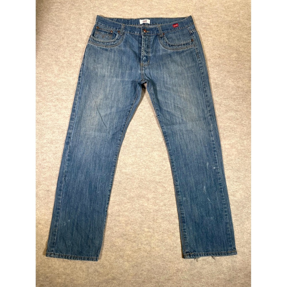 Levis 501 Original Fit Jeans Mens 36x33 Blue Cotton Straight Leg Whiskered Denim